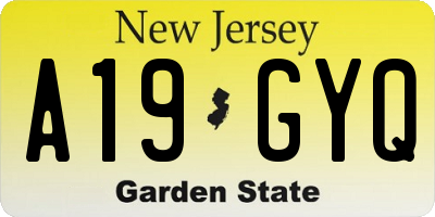 NJ license plate A19GYQ