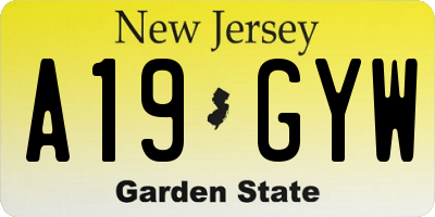 NJ license plate A19GYW