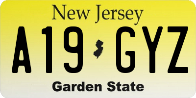 NJ license plate A19GYZ