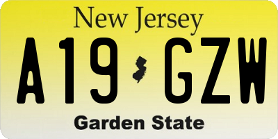 NJ license plate A19GZW
