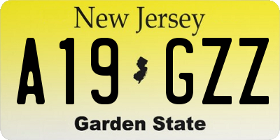 NJ license plate A19GZZ
