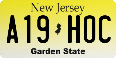 NJ license plate A19HOC