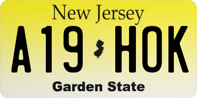 NJ license plate A19HOK