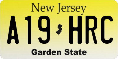 NJ license plate A19HRC