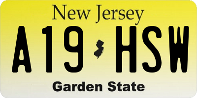NJ license plate A19HSW