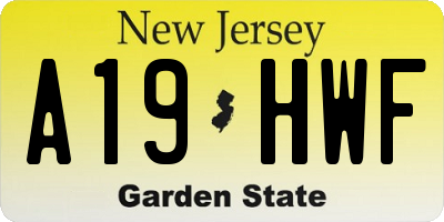 NJ license plate A19HWF