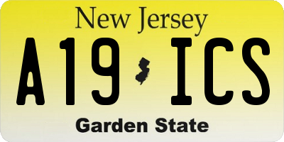NJ license plate A19ICS