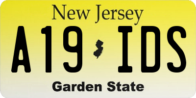 NJ license plate A19IDS