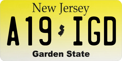 NJ license plate A19IGD