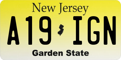 NJ license plate A19IGN