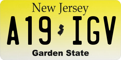 NJ license plate A19IGV