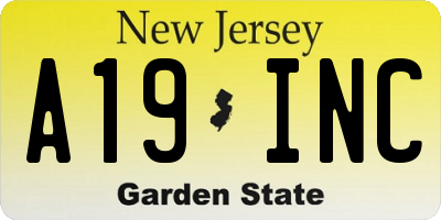NJ license plate A19INC