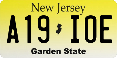 NJ license plate A19IOE