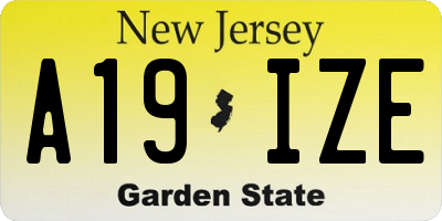 NJ license plate A19IZE