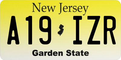 NJ license plate A19IZR