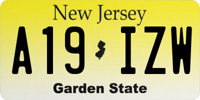 NJ license plate A19IZW