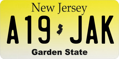 NJ license plate A19JAK