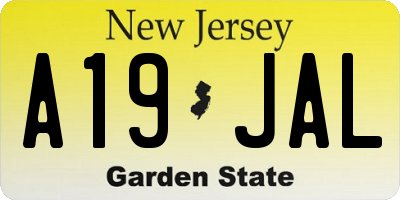 NJ license plate A19JAL