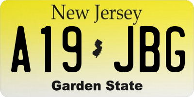 NJ license plate A19JBG