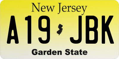 NJ license plate A19JBK