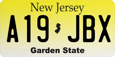 NJ license plate A19JBX