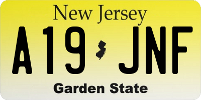 NJ license plate A19JNF