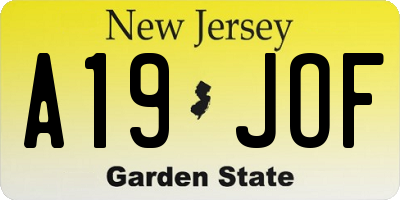 NJ license plate A19JOF