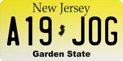NJ license plate A19JOG