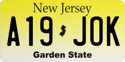 NJ license plate A19JOK