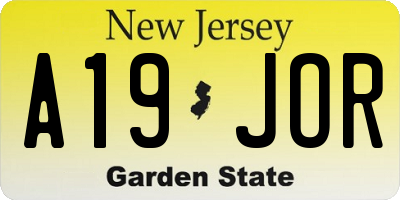 NJ license plate A19JOR