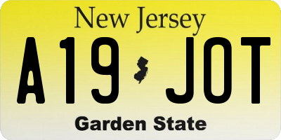 NJ license plate A19JOT