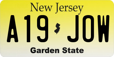 NJ license plate A19JOW