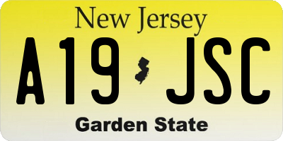 NJ license plate A19JSC