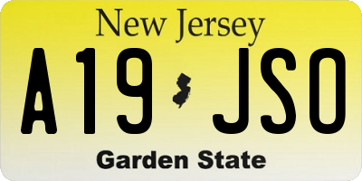 NJ license plate A19JSO