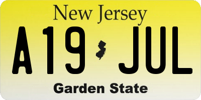 NJ license plate A19JUL