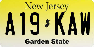 NJ license plate A19KAW
