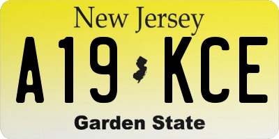 NJ license plate A19KCE