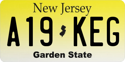 NJ license plate A19KEG