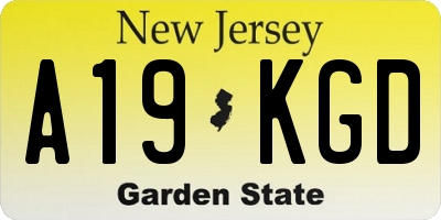 NJ license plate A19KGD