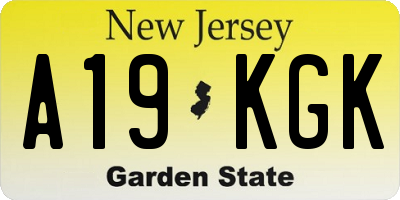 NJ license plate A19KGK