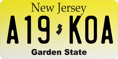 NJ license plate A19KOA