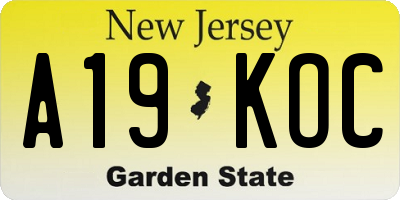 NJ license plate A19KOC