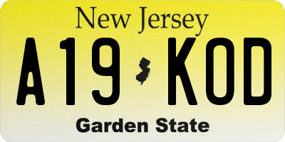 NJ license plate A19KOD