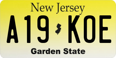NJ license plate A19KOE