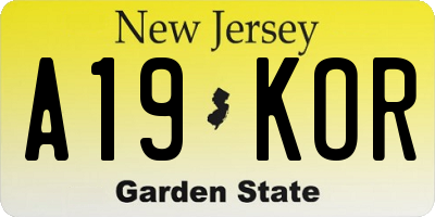 NJ license plate A19KOR