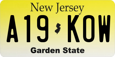 NJ license plate A19KOW