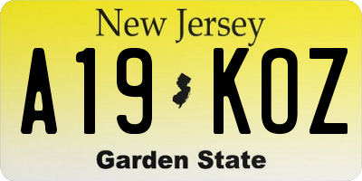 NJ license plate A19KOZ