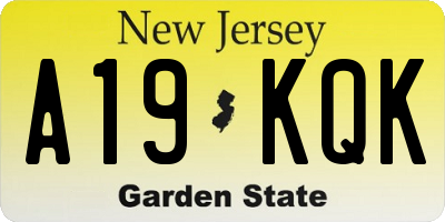 NJ license plate A19KQK