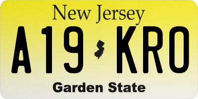 NJ license plate A19KRO
