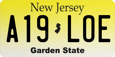 NJ license plate A19LOE